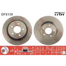 Диски тормозные задние, комплект, TRW DF6139