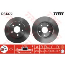 Диски тормозные задние, комплект, TRW DF4372